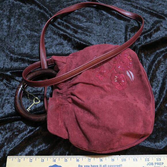 Forever Fossil Vintage Purse Key Wooden Boho beaded floral embroidery Crossbody - Picture 11 of 15